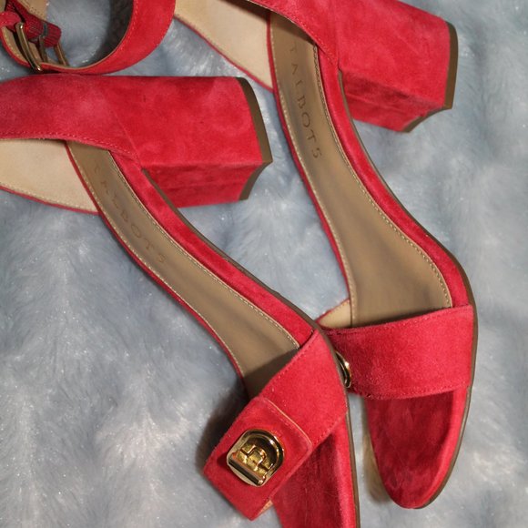 Talbots Red Suede Sandal Heels - Picture 4 of 6
